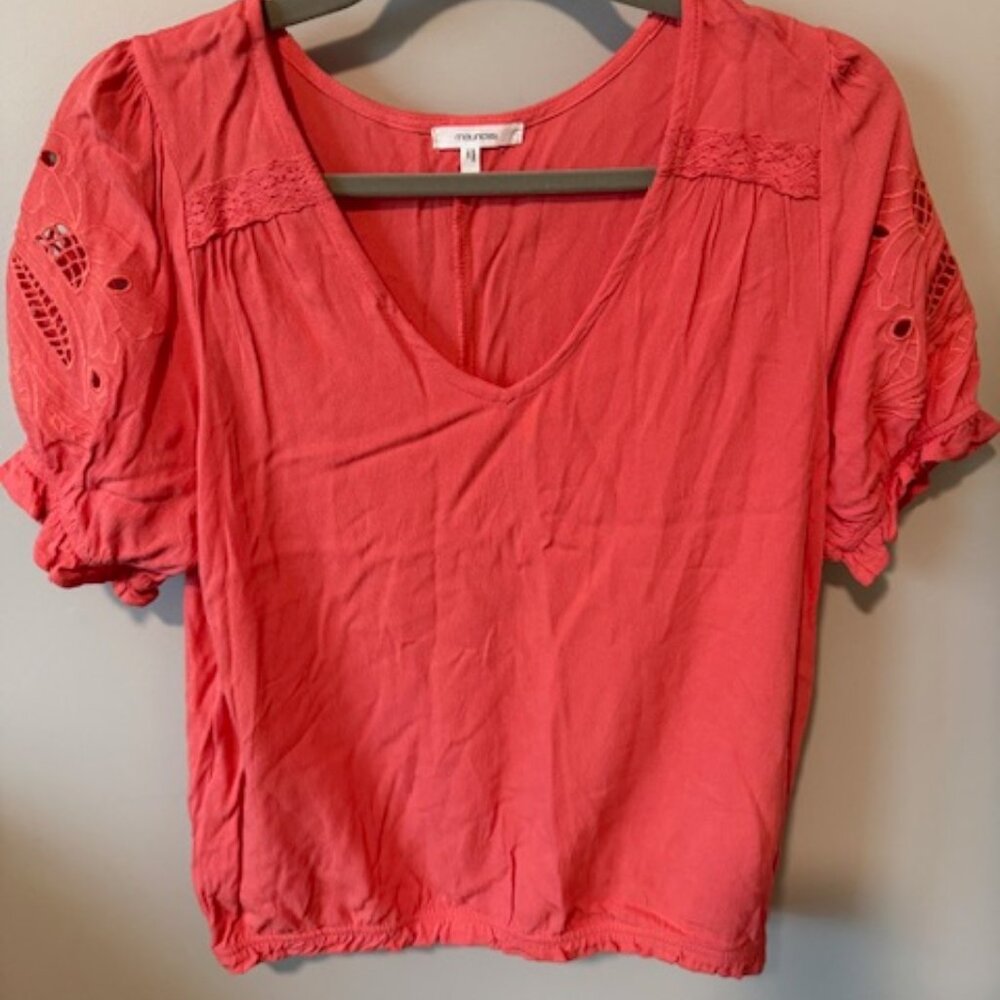 Maurices Coral Eyelet Puff Sleeves Top